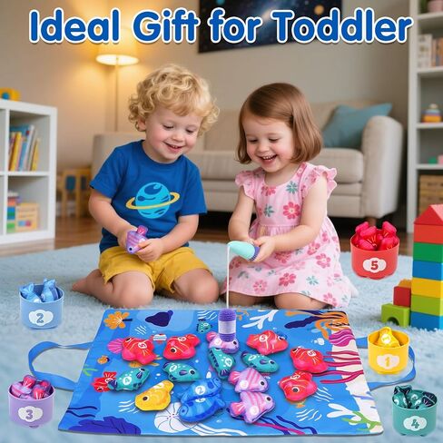 Montessori Toys for 1 Year Old: Cloth Fishing Game Baby Toys 6-12 12-18 Months with Stacking Cups - Sorting Learning Toddler Toys Age 1-2 - Babies First Birthday Gifts for 1 2 3 Year Boy Girl in Saudi Arabia
