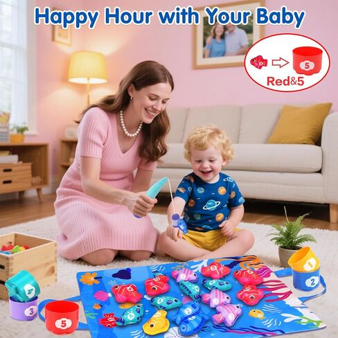 Montessori Toys for 1 Year Old: Cloth Fishing Game Baby Toys 6-12 12-18 Months with Stacking Cups - Sorting Learning Toddler Toys Age 1-2 - Babies First Birthday Gifts for 1 2 3 Year Boy Girl in Saudi Arabia