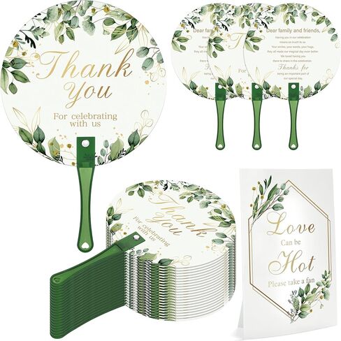 Aneco 120 Pitch Wedding Hand Compan مع مروحة تجميلية لحفل الزفاف مع مقبض الزفاف المحمولة لصالح المشجعين Greenery Leaves Fan for Ceremony Bridal Wedding Party Supplies in Kuwait