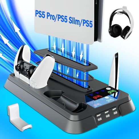 PS5 Cooling Station, PS5 Slim Stand and Turbo Fan with Controller Charging Station for PlayStation 5, PS5 Accessories Kits in Kuwait