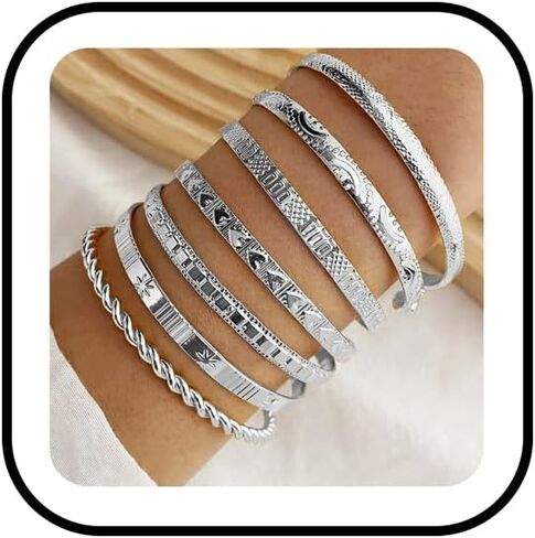 7Pcs Gold Bangle Bracelets for Women 14k Gold Plated Stackable Cuff Bracelet Set Simple Trendy Opening Cuff Bangle Bracelets Bracelet Minimalist Layering Jewelry Gift Set in Saudi Arabia