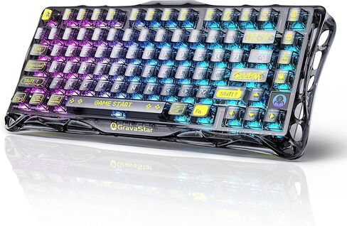 GravaStar Mercury K1 Lite Mechanical Gaming Keyboard, 75% Gasket Hot Swappable Custom Keyboard, Pre-lubed Linear Switches Mechanical Keyboard, RGB Backlit Wireless Keyboard - Transparent Black in Saudi Arabia