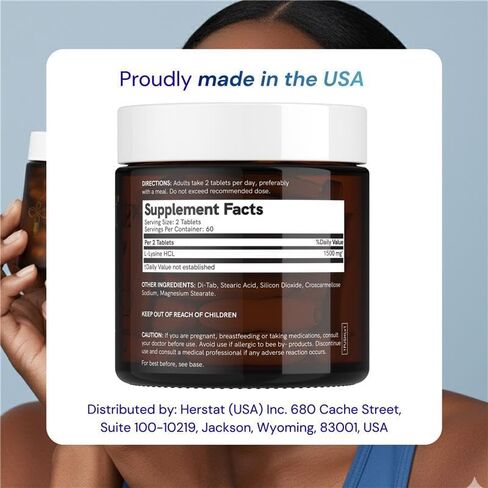 L-Lysine 1500mg | High Potency Essential Amino Acid, Vegetable Tablets, 120ct in Kuwait