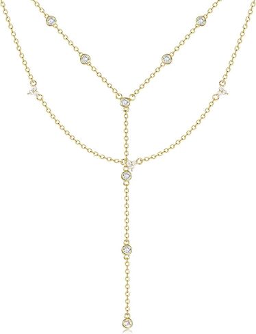 Dochais Dainty Gold Layered Necklace for Women, 14K Gold Plated Y Necklace & Chain, Dainty Lariat Long Necklaces, Trendy Cubic Zirconia Choker, Sun, Heart, Pearl & Cross Pendant Necklace, Jewelry Gift in Kuwait