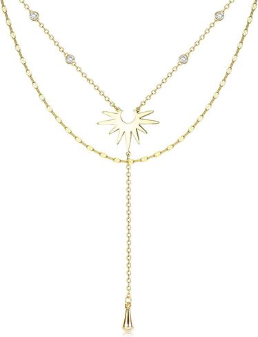 Dochais Dainty Gold Layered Necklace for Women, 14K Gold Plated Y Necklace & Chain, Dainty Lariat Long Necklaces, Trendy Cubic Zirconia Choker, Sun, Heart, Pearl & Cross Pendant Necklace, Jewelry Gift in Kuwait