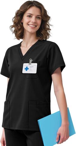 Scrub Top for Women, 4 Pocket V-Neck Scrub Tops Women Workwear, Premium 4-Way Stretchy Medical Top in Kuwait