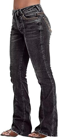 Flamingals Low Rise Bootcut Jeans for Women Wash Contrast Stitch Seam Front Flare Jeans in Kuwait