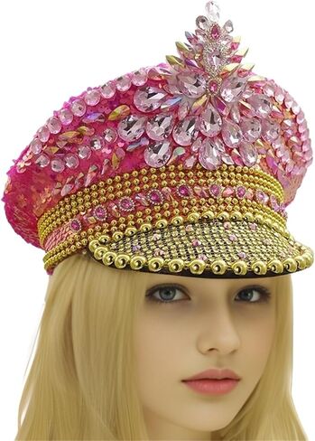 Stunning Sequined Captain Hat, Carnival Hat for Music Festival, Halloween, Mardi Gras and Bachelorette Party (Red) in Saudi Arabia