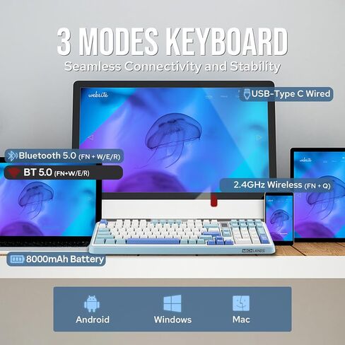 Vibe99 Wireless Gaming Keyboard with 1.06’’ Screen, 100 Keys Gasket Mechanical Keyboard, Hot Swappable Creamy Keyboard with BT5.0/2.4GHz/USB-C, 5-Layer Padding, RGB, NKRO for Win/Mac (Blue) in Kuwait