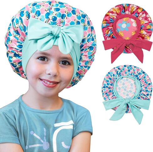 2 PCS Kids Bonnets for Girls, Silk Bonnet for Kids, Satin Bonnet for Sleeping, Baby Toddler Tie Bonnet Sleep Cap in Kuwait