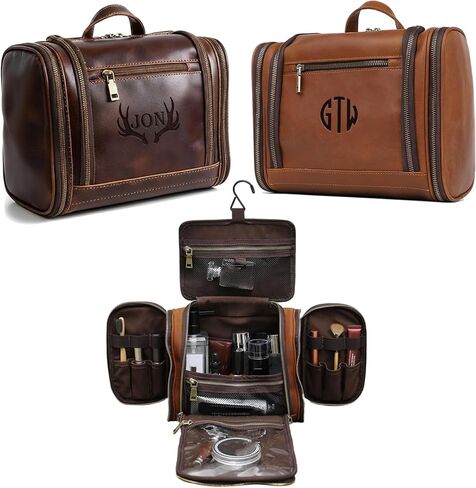 EURYNOME Toiletry Bag For Men, Genuine Leather Toiletries Organizer, Travel Hanging Toiletry Bag Large Water-resistant Bathroom Shaving Kit for Cosmetics, Makeup Case Travel Dopp Kit in Kuwait