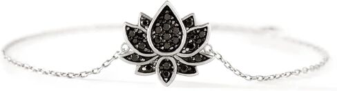 Lovecom Dainty 14k Gold Plated Lotus Flower Bracelets for Women 925 Sterling Silver Flower Flower Black Birthstone Link Bracelet Inspiral Friends Proclets Jewely for Mom in Kuwait