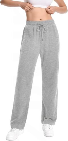 Auriviz Widen Waistband Sweat Pants for Women Exposed Pockets Lounge Sweatpants Straight Leg Pants 29’’ Inseam in Kuwait