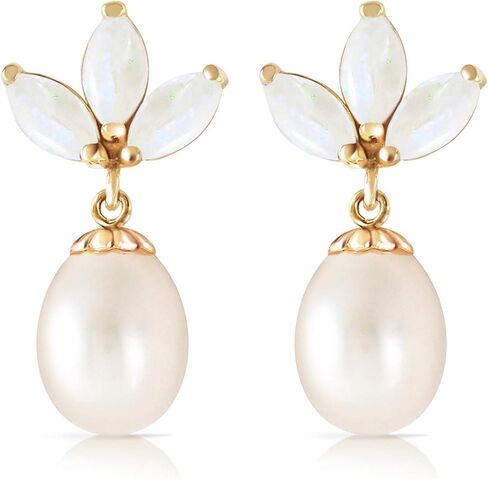 Galaxy Gold GG 14k White Gold Cultured Pearl and Opal Stud Dangle Earrings in Saudi Arabia