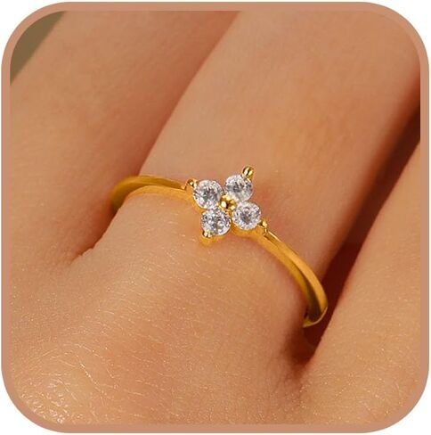 CZ Lucky Leaf Ring for Women 925 Sterling Silver Dainty Lucky Ring to Daughter Mom 14K Gold Plated Simple Minimalist Stackable Rings for Mother Wife Birthday Wedding Jewelry in Kuwait