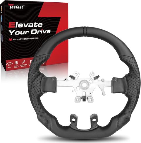 Steering Wheel, 3K Carbon Fiber D-Shaped Flat-Bottom Steering Wheel with Perforated Leather Grip - Perfect Fit for Dodge Ram TRX 1500 2018-2024 With Paddle Shifter Holes in Kuwait