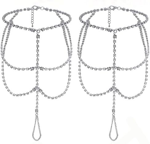 1Pair Summer Beach Rhinestone Barefoot Sandals Foot Chain with Toe Ring Bikini Crystal Anklets Bracelet Wedding Bridal Rhinestone Anklet Foot Chain Jewelry for Women in Kuwait