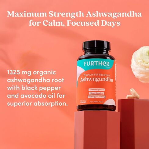 اشواغاندا العضوية 1325 ملغ. جذور اشواغاندا نقية مع الفلفل الأسود وزيت الأفوكادو لامتصاص فائق. 120 كبسولة نباتية. غير معدّل وراثيًا، وخالي من الغلوتين in Kuwait