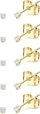 Small Gold Stud Earrings Set for Women Men, Hypoallergenic Cubic Zirconia Mini Stud Earrings for Women, 14K Gold Plated Tiny Cartilage Earrings Set for Multiple Piercing 5 Earrings Pack in Kuwait