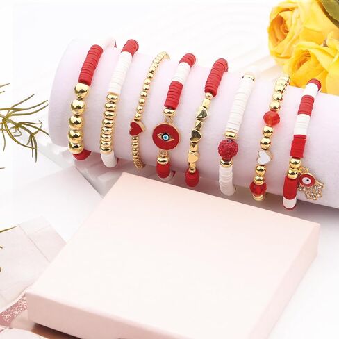 cagulax Evil Eye Bracelets Decor-Evil Eye Bracelets For Women Bulk-Stretch Bracel Friendship Charms Couple Birthday Gifts in Saudi Arabia