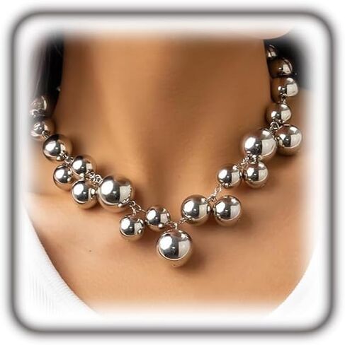 Chunky Pearls Statement Choker Necklace for Women Teen Girls,14K Gold Large Beaded Punk Ball Cluster Collar Necklace Party Dainty Jewelry Gift in Saudi Arabia