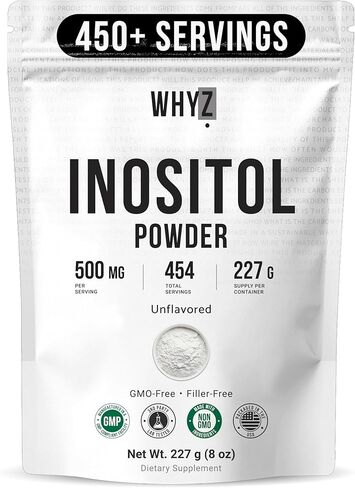 مسحوق WHYZ Myo-Inositol، 8oz، مكمل Myo-Inositol الطبيعي لدعم المبيض والخصوبة والتوازن الهرموني، مسحوق Inositol النقي، مكمل Myo-Inositol للطاقة وصحة الدماغ، 454 حصة in Kuwait