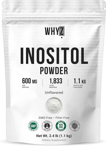 مسحوق WHYZ Myo-Inositol، 8oz، مكمل Myo-Inositol الطبيعي لدعم المبيض والخصوبة والتوازن الهرموني، مسحوق Inositol النقي، مكمل Myo-Inositol للطاقة وصحة الدماغ، 454 حصة in Kuwait