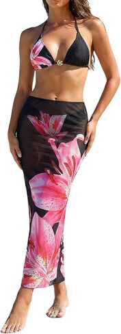Verdusa Women's 3 قطع السباحة المعدنية الفهدات الفهود الأزهار الرسن عاريا الشاطئ بيكيني مجموعات مع تنورة تستر على in Kuwait