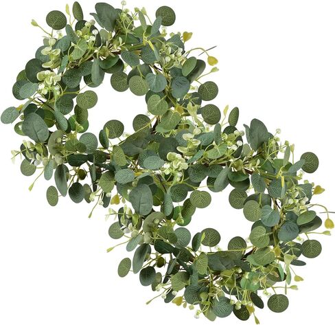 LSKYTOP Green Eucalyptus Wreaths 12'' Artificial Spring Summer Eucalyptus Leaf Wreaths with Berries for Home Farmhouse Front Door Decor in Saudi Arabia