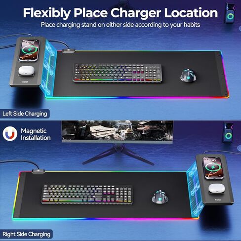 KDD Mouse Pad and Organizer Set - 6 in 1 Desk Mat Storage Accessory with Velcro DIY Feature, Desktop Accessories for Tablet Stand/Cup Holder/Card Holder/Pen Holder/Cable Management for Office and Home in Kuwait