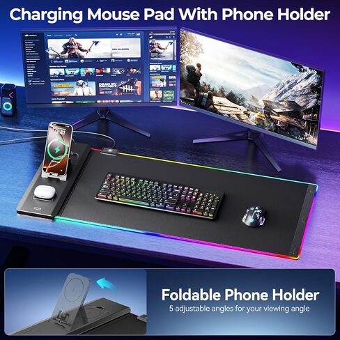 KDD Mouse Pad and Organizer Set - 6 in 1 Desk Mat Storage Accessory with Velcro DIY Feature, Desktop Accessories for Tablet Stand/Cup Holder/Card Holder/Pen Holder/Cable Management for Office and Home in Kuwait