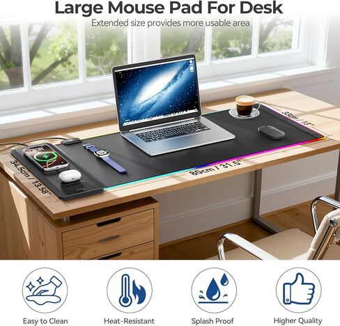 KDD Mouse Pad and Organizer Set - 6 in 1 Desk Mat Storage Accessory with Velcro DIY Feature, Desktop Accessories for Tablet Stand/Cup Holder/Card Holder/Pen Holder/Cable Management for Office and Home in Kuwait