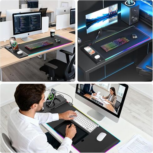 KDD Mouse Pad and Organizer Set - 6 in 1 Desk Mat Storage Accessory with Velcro DIY Feature, Desktop Accessories for Tablet Stand/Cup Holder/Card Holder/Pen Holder/Cable Management for Office and Home in Kuwait