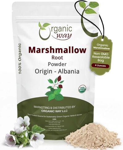 مسحوق جذر الخطمي العضوي (Althaea officinalis) - شاي الأعشاب | الحصاد البري الأوروبي | عضوي وموافق للشريعة اليهودية معتمد | غير معدل وراثيًا وخالي من الغلوتين | معتمد من وزارة الزراعة الأمريكية | المنشأ - ألبانيا (1/2 رطل / 8 أونصة) in Kuwait