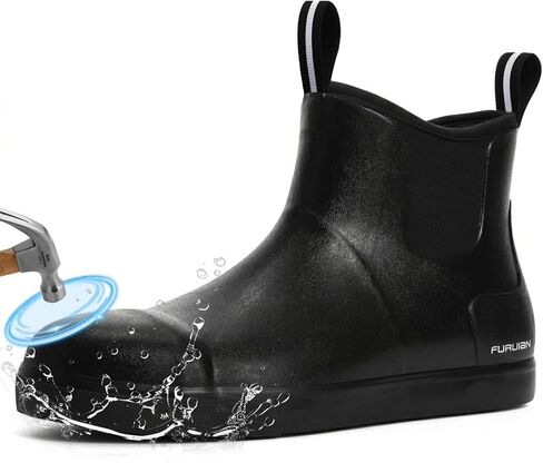 Furuian Men's Steel Toe Rain Boots Rubber Work Boots Waterproof Safety Shoes Ankle/Short Mud Boots Non Slip Chelsea Rain Shoes for Outdoor, Agriculture and Industrial Working in Kuwait