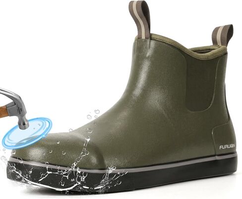 Furuian Men's Steel Toe Rain Boots Rubber Work Boots Waterproof Safety Shoes Ankle/Short Mud Boots Non Slip Chelsea Rain Shoes for Outdoor, Agriculture and Industrial Working in Kuwait