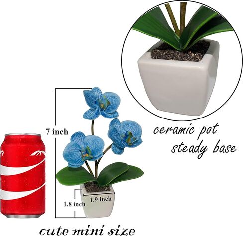 Mini Artificial Silk Orchid Potted Flowers - 4pcs Real Touch Fake Small Plants in Ceramic Vase for Home Office Bathroom Living Room,Tiny Faux Table Shelf Decor Indoor in Kuwait