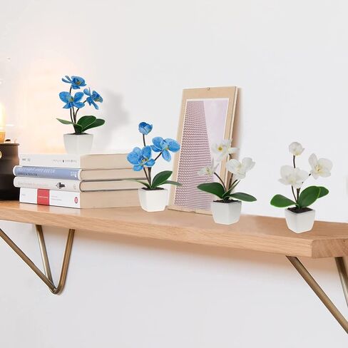 Mini Artificial Silk Orchid Potted Flowers - 4pcs Real Touch Fake Small Plants in Ceramic Vase for Home Office Bathroom Living Room,Tiny Faux Table Shelf Decor Indoor in Kuwait