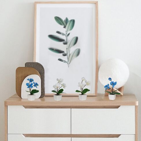 Mini Artificial Silk Orchid Potted Flowers - 4pcs Real Touch Fake Small Plants in Ceramic Vase for Home Office Bathroom Living Room,Tiny Faux Table Shelf Decor Indoor in Kuwait