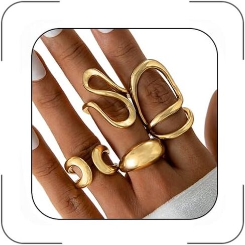 INENIMARTJ Chunky Gold Rings for Women Non Tarnish,14K Gold Plated Stacking Knuckle Rings Sets Vintage Stackable Finger Midi Ring Prom Jewelry Accessories in Saudi Arabia