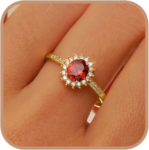 Ruby Rings for Women 925 Sterling Silver 14K Gold Plated July Birthstone Red Gemstone Ring Promise Rings for Her Dainty Cubic Zirconia Eternity Engagement Wedding Band Ring Jewelry Graduation Gifts in Kuwait