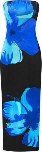 PRETTYGARDEN Strapless Bodycon Summer Dresses for Women 2025 Floral Mesh Tube Top Long Party Cocktail Dress Slit Side in Kuwait