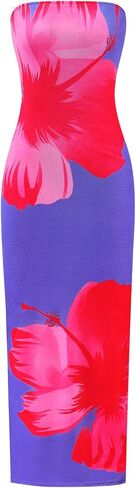 PRETTYGARDEN Strapless Bodycon Summer Dresses for Women 2025 Floral Mesh Tube Top Long Party Cocktail Dress Slit Side in Saudi Arabia