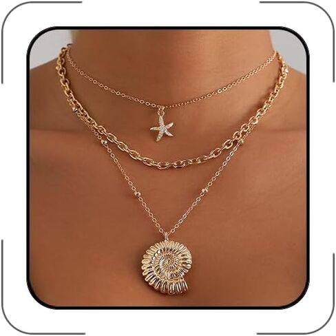 Beach Necklaces for Women Chunky Gold Starfish Shell Necklace Mermaid Necklace Bobh Pearl Starfish Necklaces Summer Beach Vacation SeaShell Jewelry Accessorie in Kuwait
