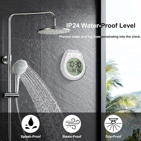 Shower Clock Waterproof, Bathroom Clock with Temperature & Shower Timer, Small Digital Wall Clock Battery Operated with Suction Cup and Hanging Hole for Kitchen in Saudi Arabia