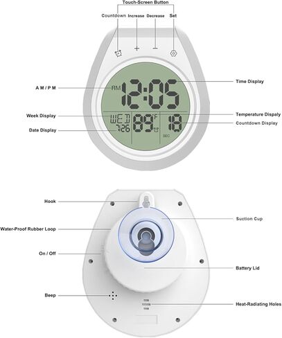 Shower Clock Waterproof, Bathroom Clock with Temperature & Shower Timer, Small Digital Wall Clock Battery Operated with Suction Cup and Hanging Hole for Kitchen in Saudi Arabia