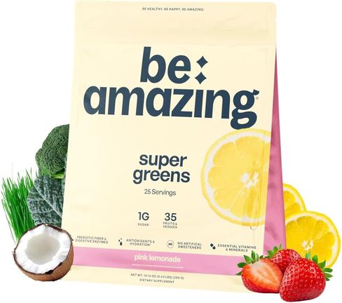 BEAM be Amazing Super Greens Powder with Prebiotics, Digestive Enzymes & Antioxidants | Energy Supplements, 17 Fruits & 8 Veggies | Gluten-Free Juice & Smoothie Mix | Sunny D, 20 Servings, 360 g in Kuwait