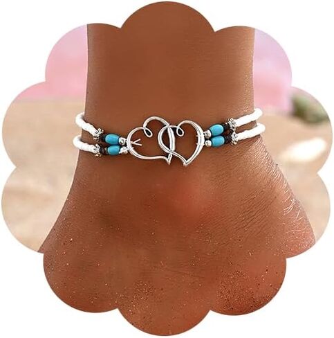 سوار Zmanyijew Shell في الكاحل مجموعة للنساء ، Boho Pearl Anklet القابلة للتعديل ، وأساور الكاحلين ذات الطبقات المزينة بسلسلة قذيفة قذيفة. in Saudi Arabia
