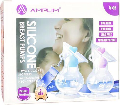 Amplim Manual Breast Pump | Gen 3 Food Grade Silicone Milk Collector for Breastfeeding Nursing Mom with Stopper and Lanyard | Registry Essentials for Newborn, Infant, Baby | 5 oz (Pink) in Kuwait