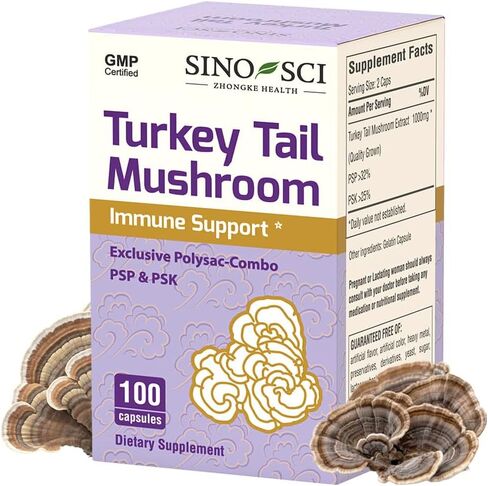 Turkey Tail Mushroom - PSK>25% & PSP > 32%,Support Immune & Cellular Level, Non-GMO - 100 Caps in Saudi Arabia